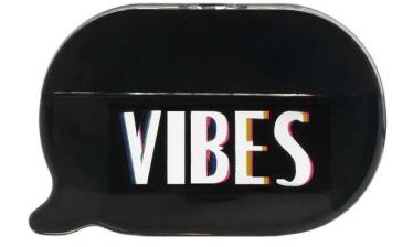 KKW Fragrance’s VIBES Logo in capital letters on a bottle shaped as a conversation bubble