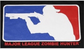Rifleman in red, white and blue logo above MAJOR LEAGUE ZOMBIE HUNTER
