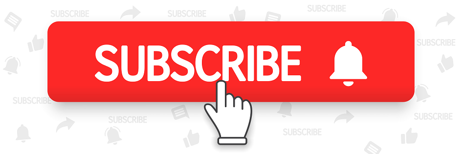 The word "SUBSCRIBE" before a bell on a red rectangle above a hand pointing to the word