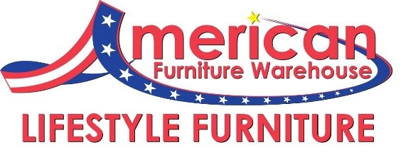 The Mark AMERICAN FURNITURE WAREHOUSE with the letter A in a stars and stripes flag design above the words LIFESTYLE FURNITURE