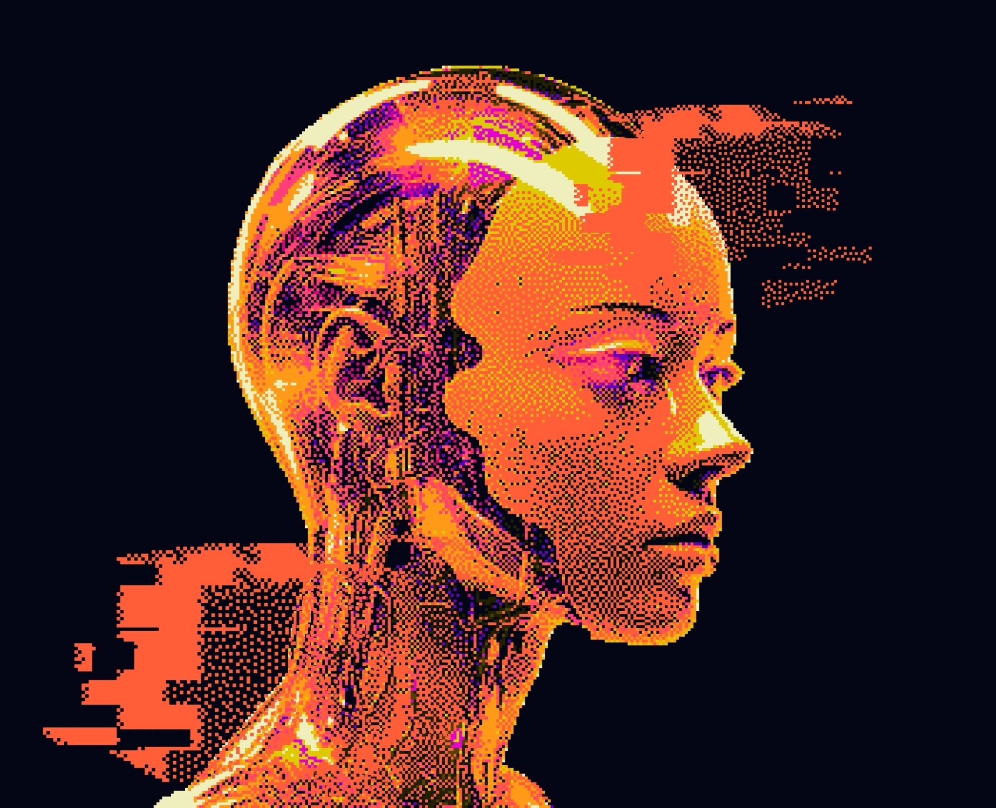 Artificial robotic head wearing face mask