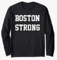Black long-sleeved t-shirt displaying BOSTON STRONG 