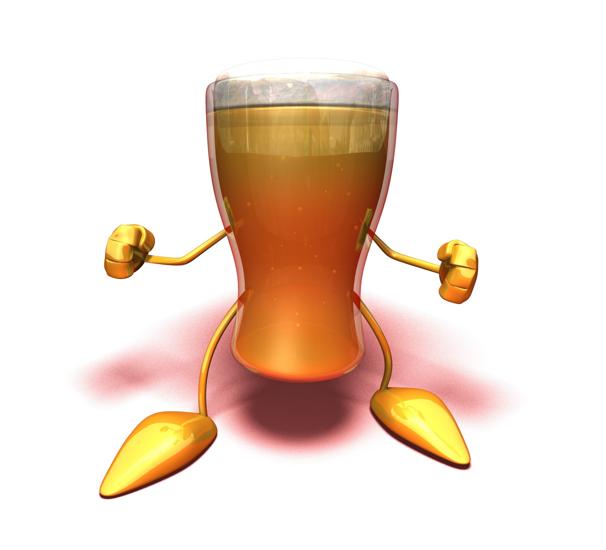 Full humanized beer glass with boxing gloves.