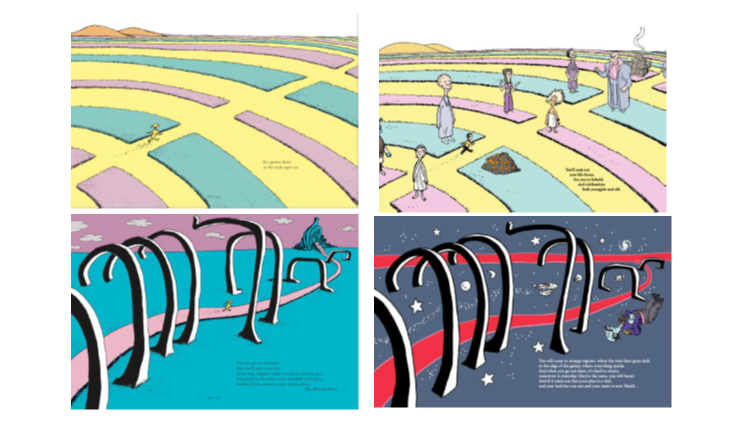 Dr. Seuss’s distinctive illustrations (left)	ComicMix’s highly similar illustrations (right)