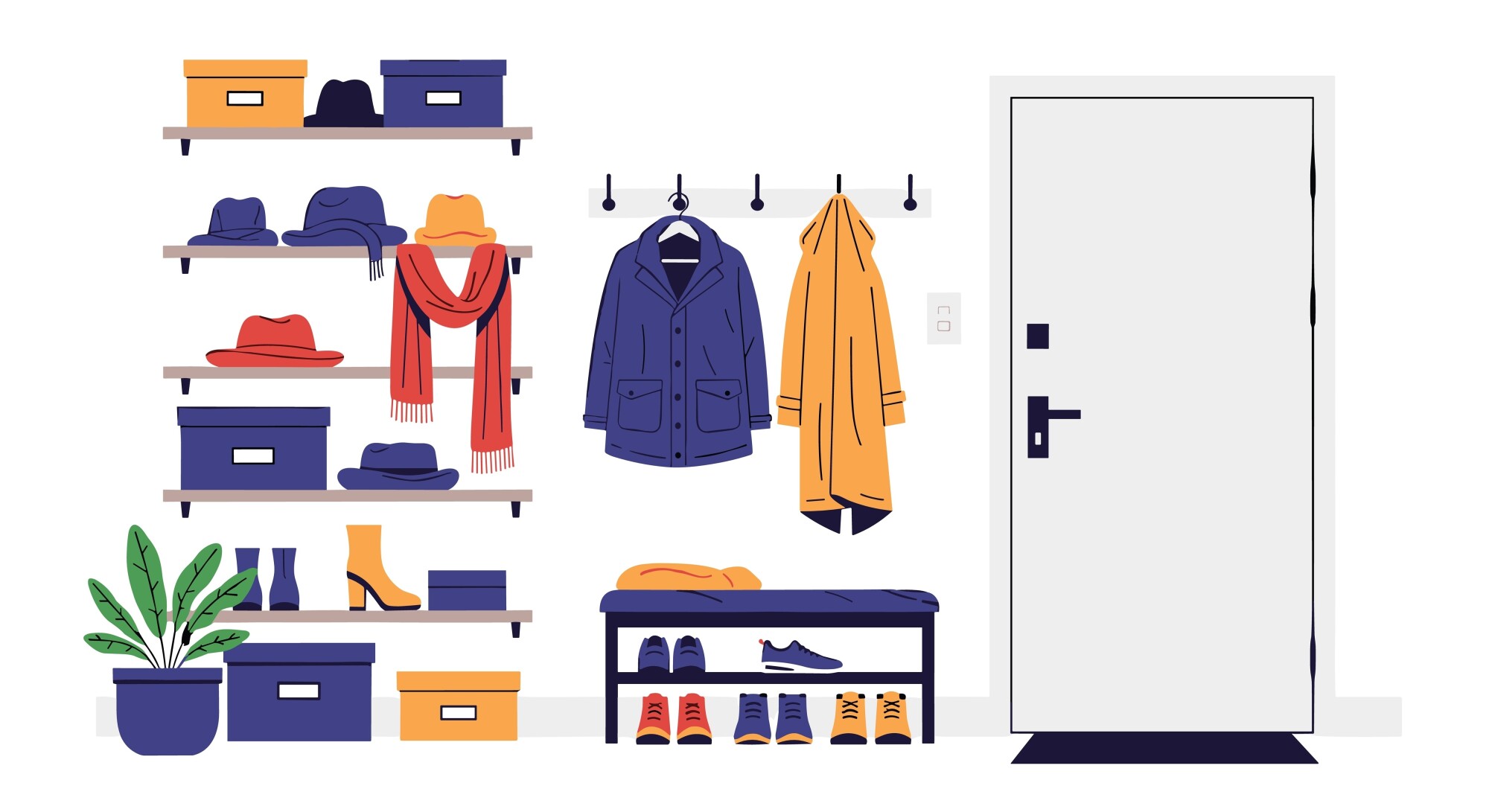 Home Entry with shelves and hooks