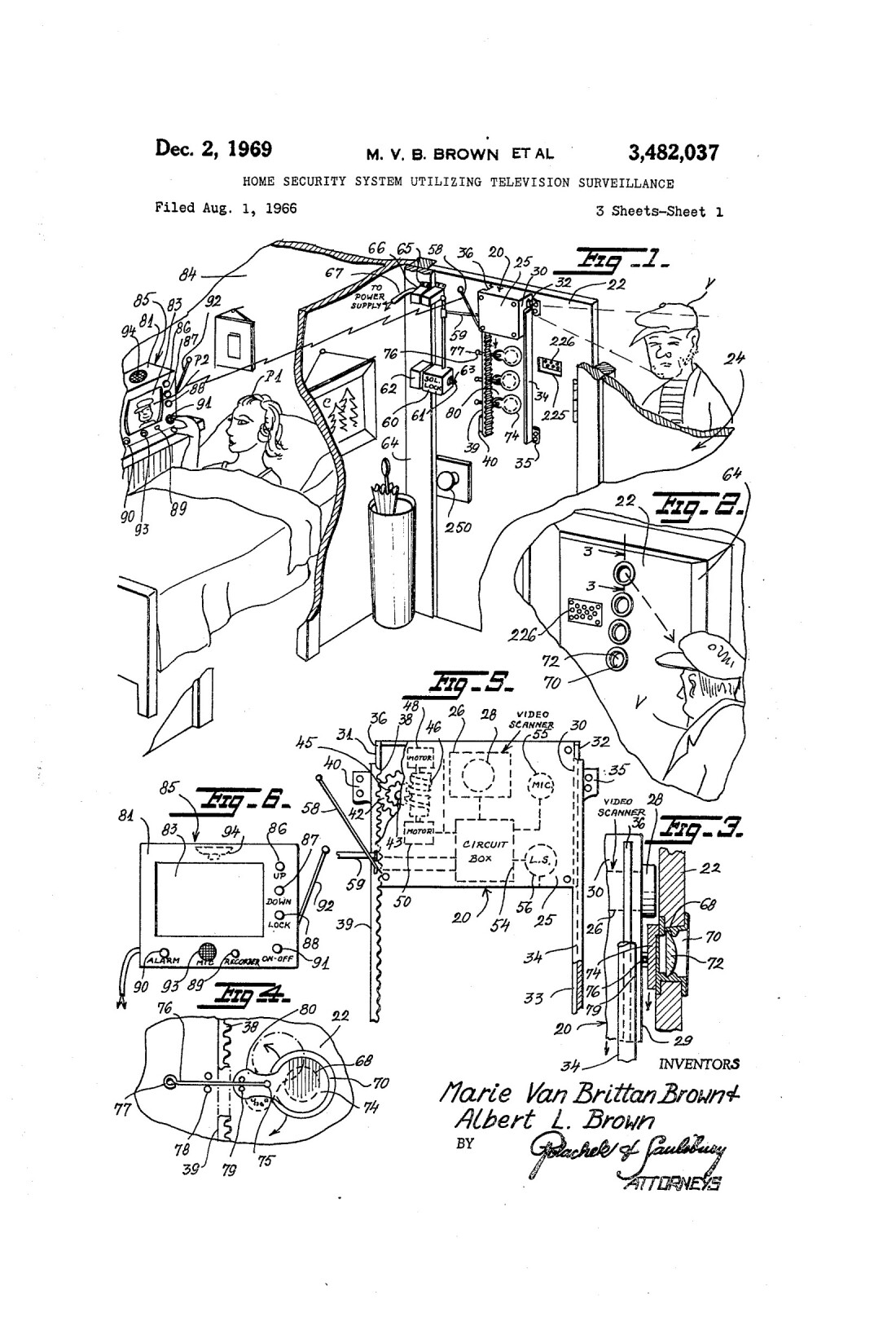 Marie Van Brittan Brown Patent Drawing