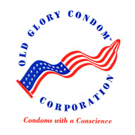 Image of alternate logo for the "Old Glory Condom Corporation" with the additional words "Condoms with a conscience"