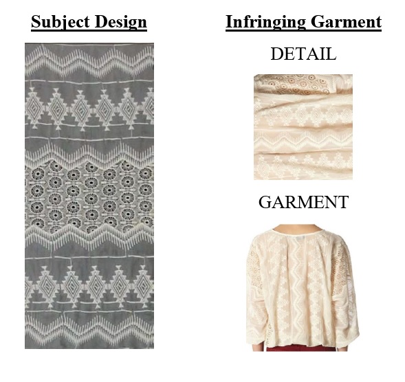 Plaintiff’s Fabric on left: Defendants’ fabric and blouse on right