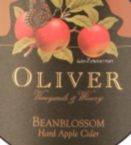 Registrant’s label displaying Oliver above Vineyards & Winery above a smaller BEANBLOSSOM above Hard Apple Cider