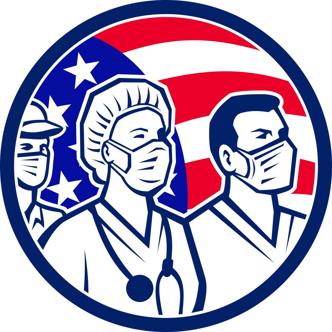 Retro Style American Healthcare Workers