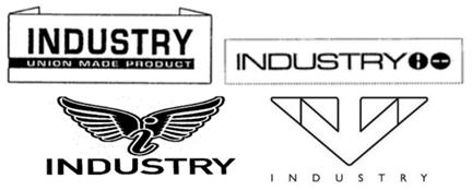 The word INDUSTRY repeated four times with various design elements