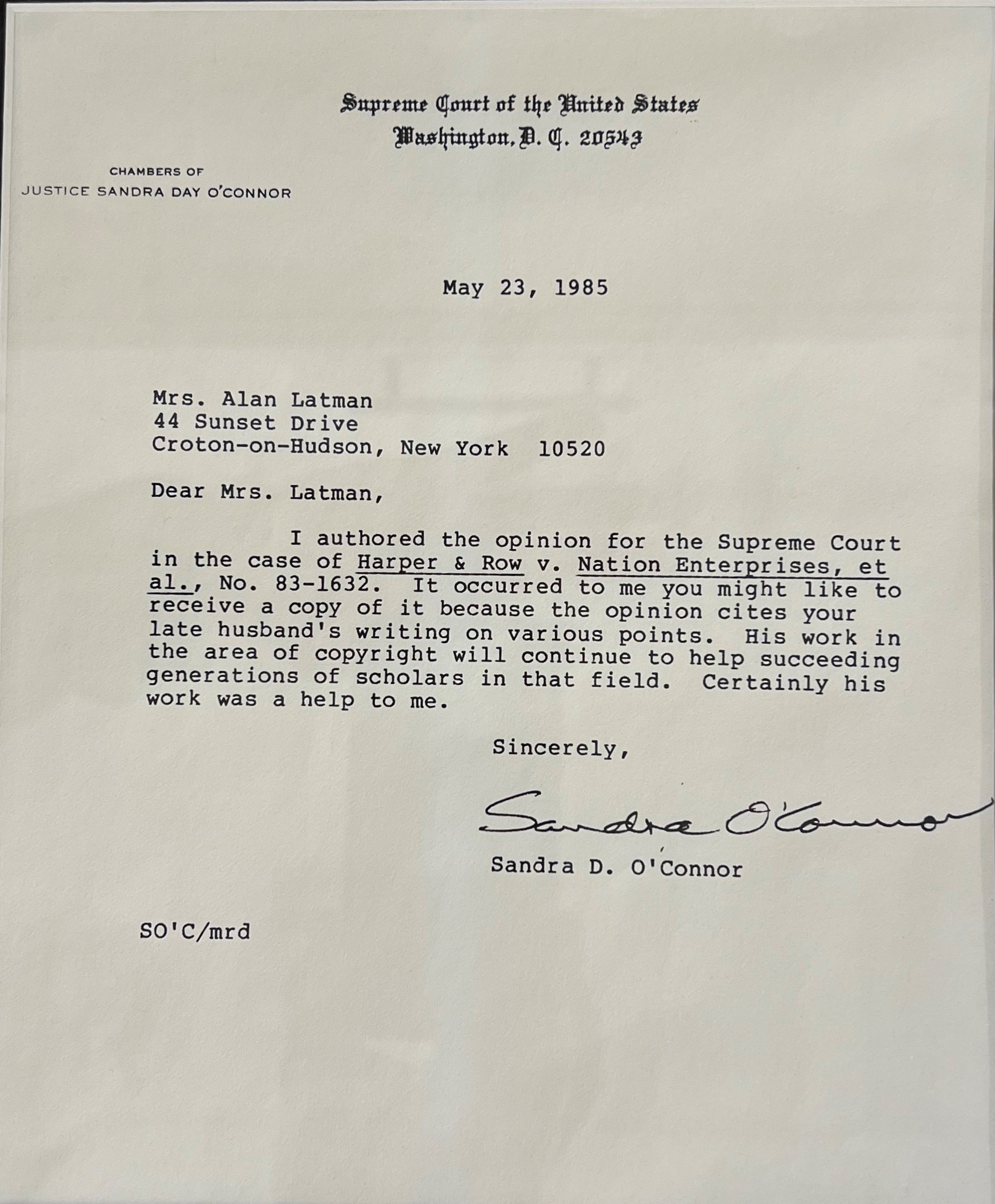 Letter from Sandra D. O'Connor