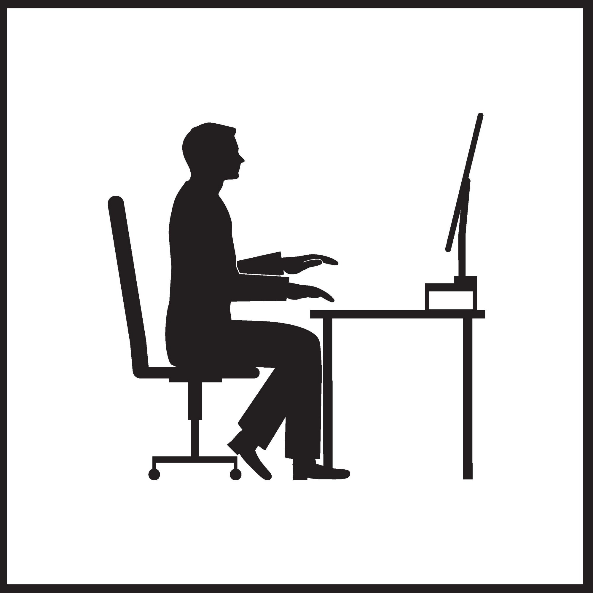Silhouette drawing of a man typing at a desk and staring into a monitor