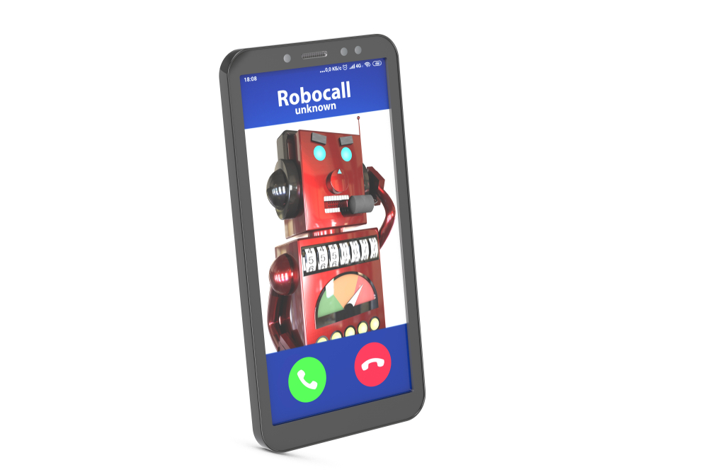 Mobile phone receiving a robocall from a red robot