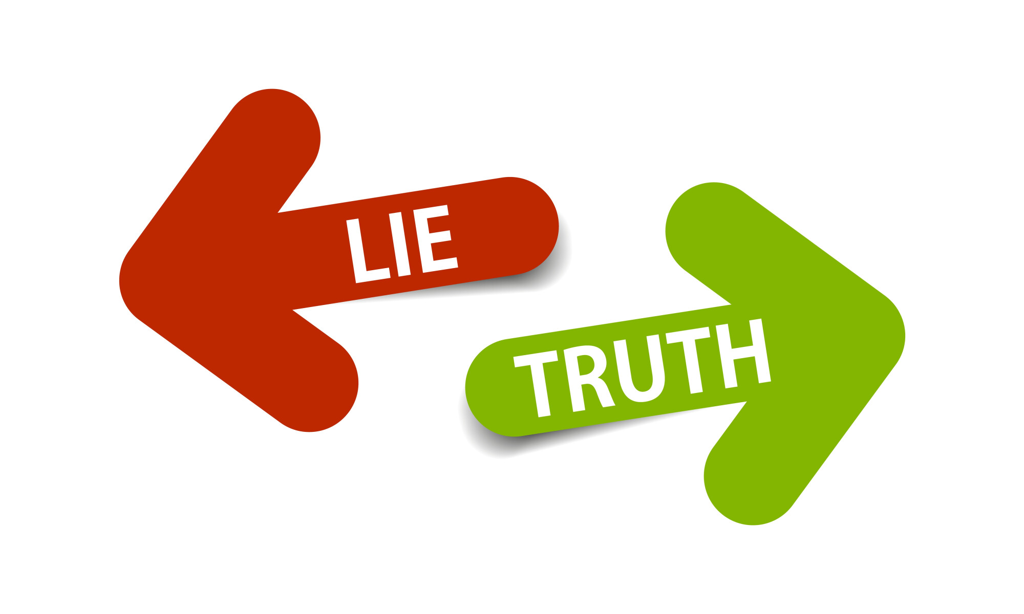 A red arrow pointing down and left with the word “LIE” above a green arrow pointing up and right with the word “TRUTH.”