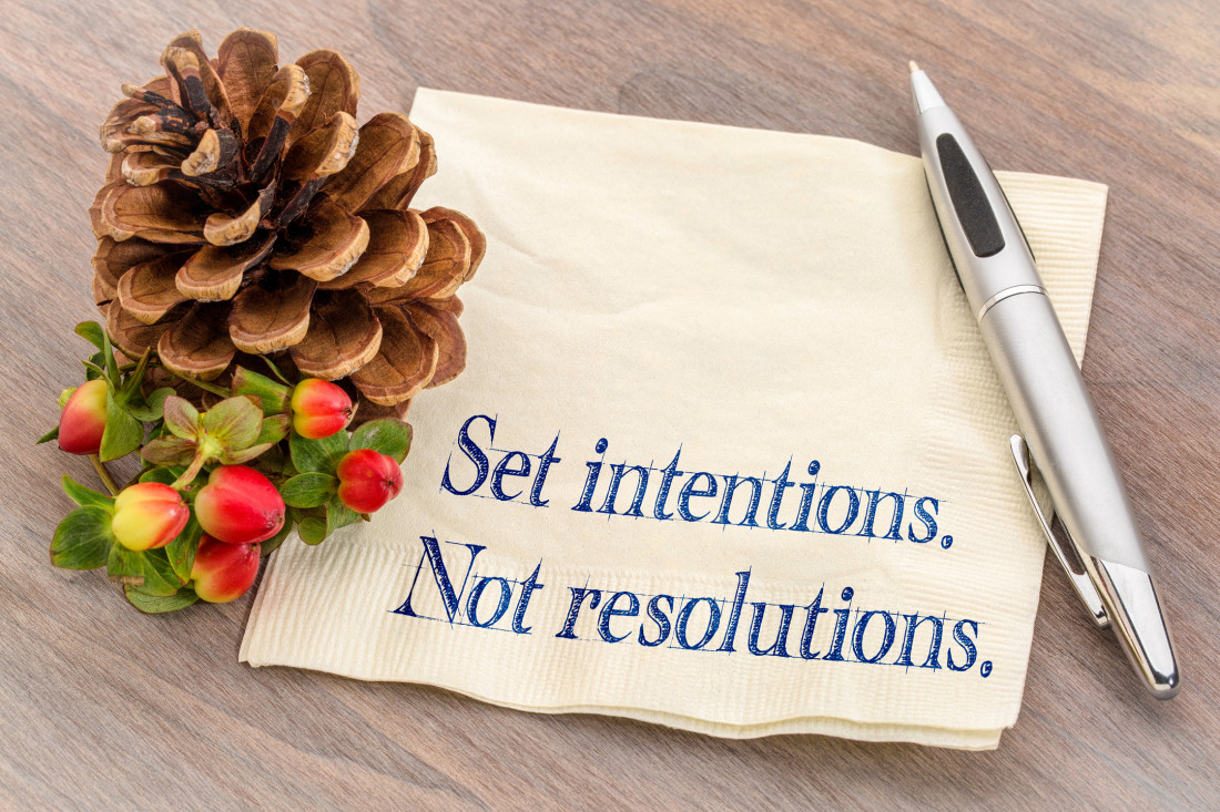 Set intentions. Not resolutions. written on napkin